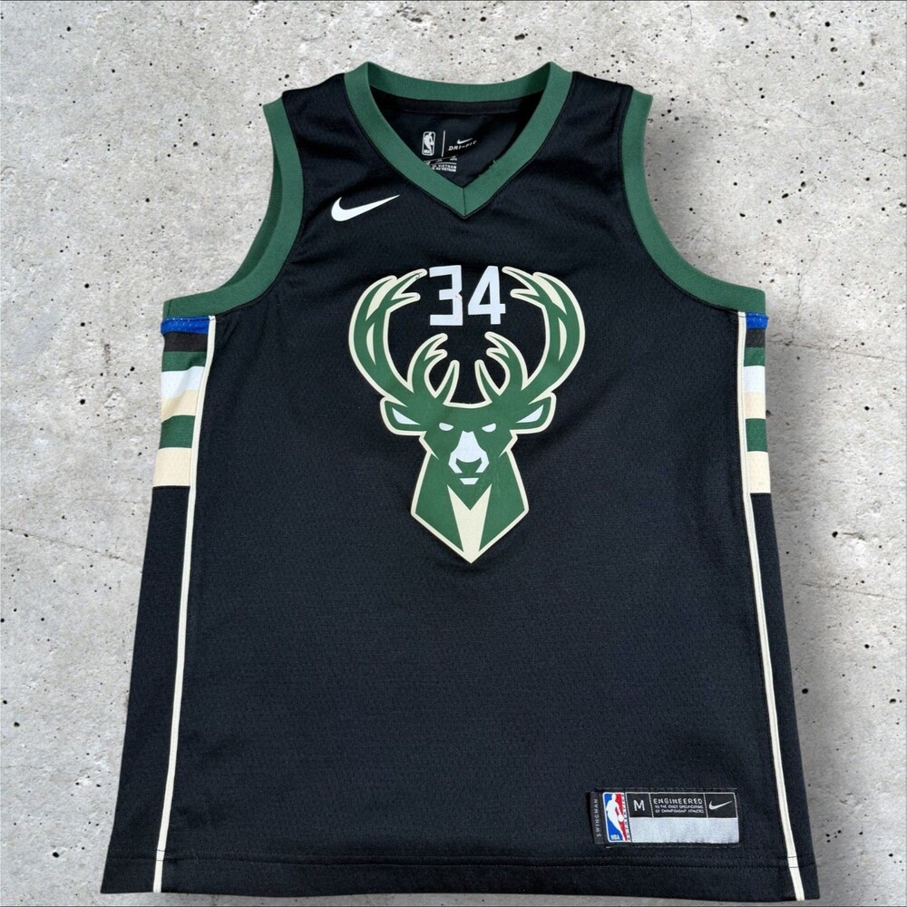 Nike Giannis Antetokounmpo Milwaukee Bucks NBA Jersey Youth Medium 10/12 Black